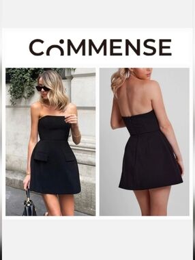Commense Solid Tube Mini Dress in Black Sz L NWT